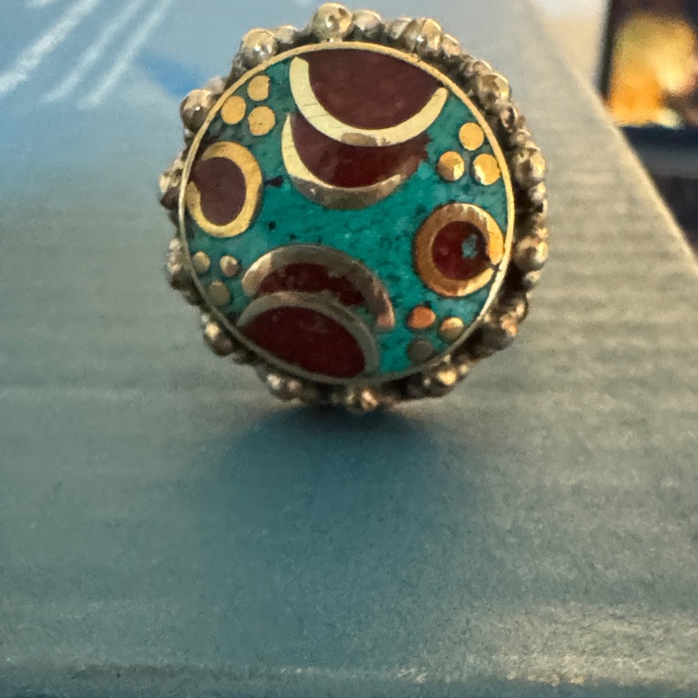 Costume silver coloured and Turquoise Statement Ring